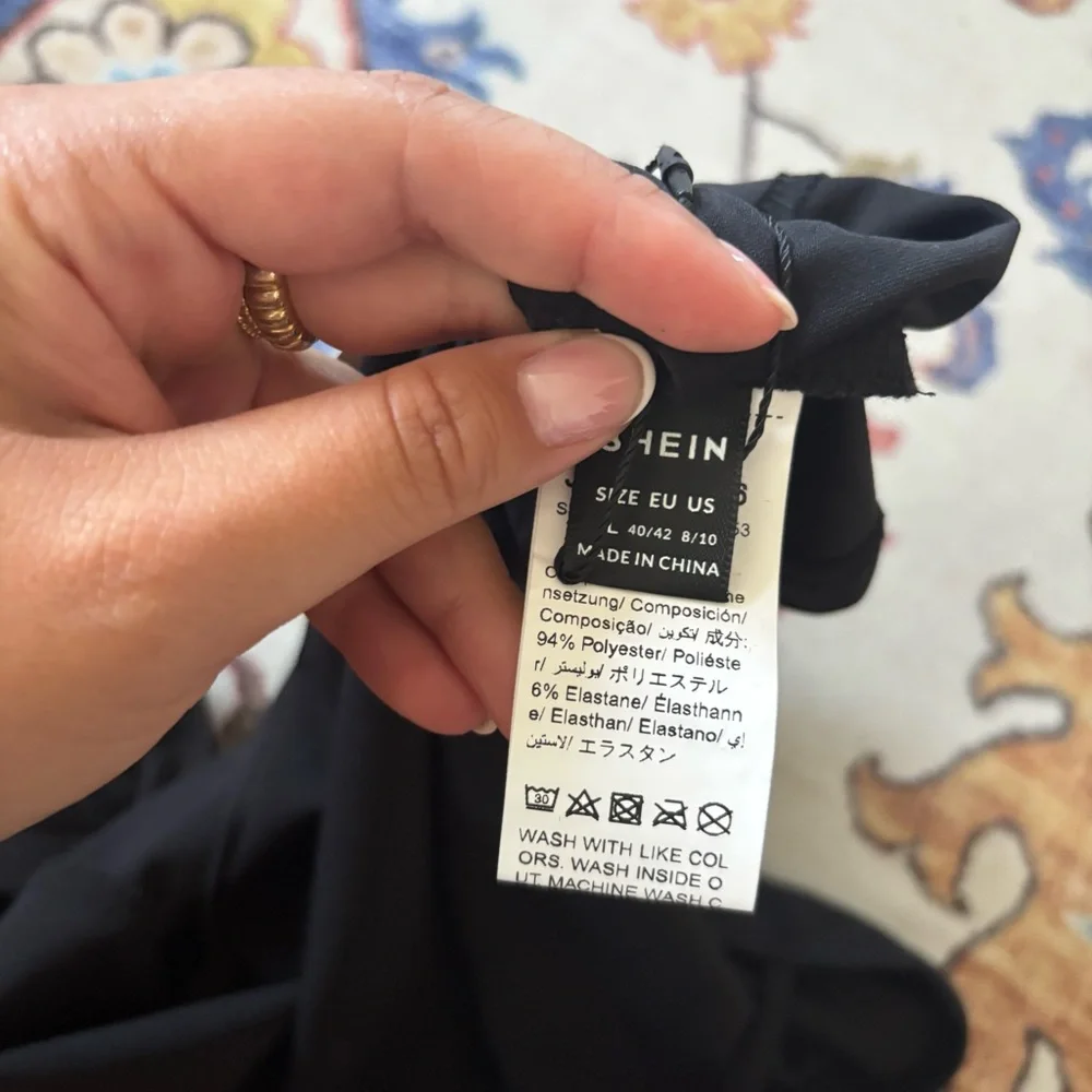 SHEIN Black High Boat Neck Backless Cropped Baby Tee NWT Large Basic - Picture 5 of 5